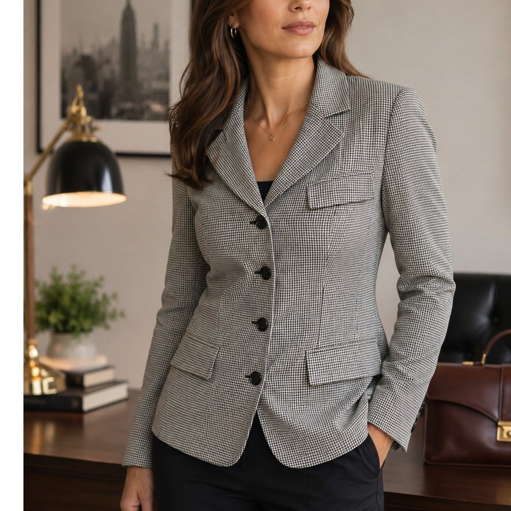 Ralph Lauren Blue Label Women's Houndstooth Wool Blazer Jacket Size 8 Vintage